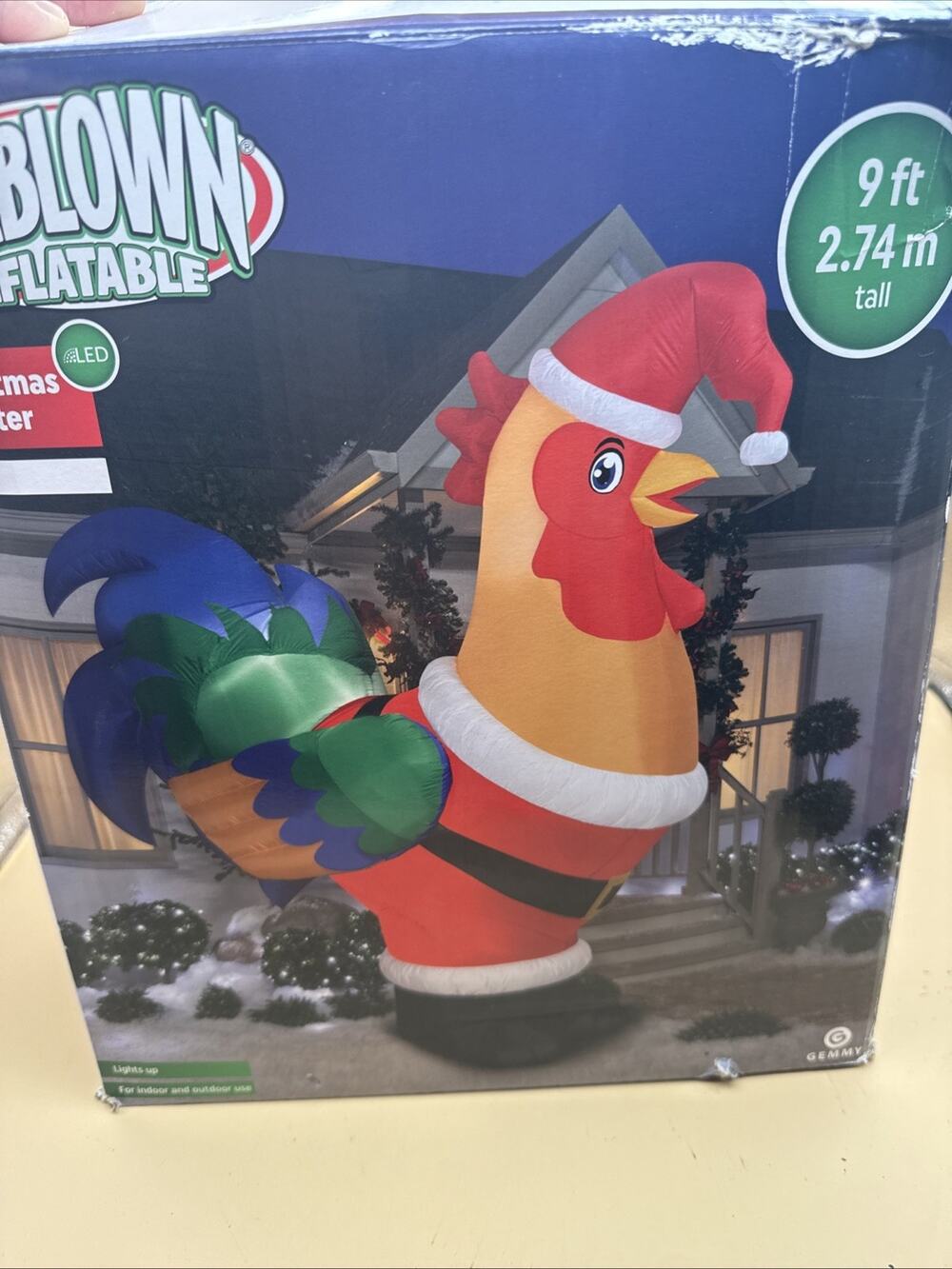 Gemmy 9ft Hen Chicken Mrs Claus Airblown Inflatable LED Christmas Rooster Rare